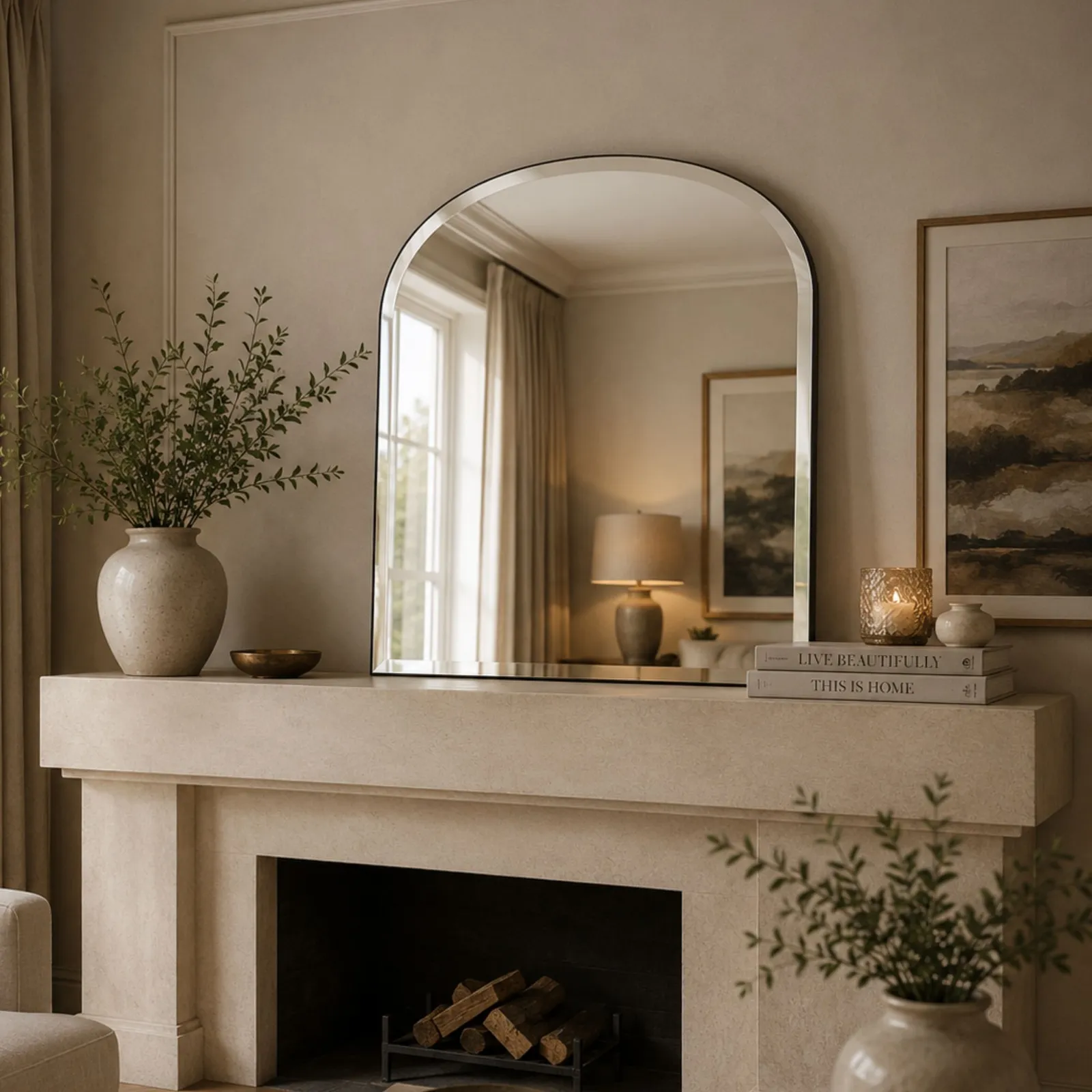 Yearn Mirrors Minimal Bevelled Mantle Mirror Black 91(w) x 69cm(h) 3
