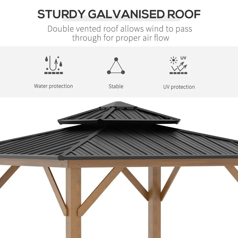 OUTSUNNY 3.5 x 3.5m Wood Frame Hardtop Gazebo w/ Double Vented Roof, Black 4