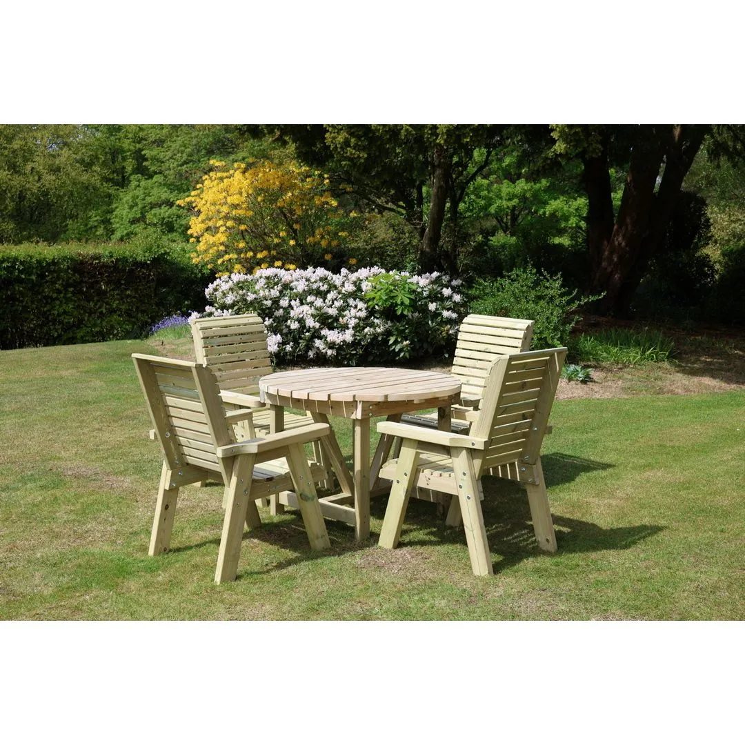 Churnet Valley Garden Furniture Ltd Ergo 4 Seater Round Table Set - Timber - Partially Assembled in Brown