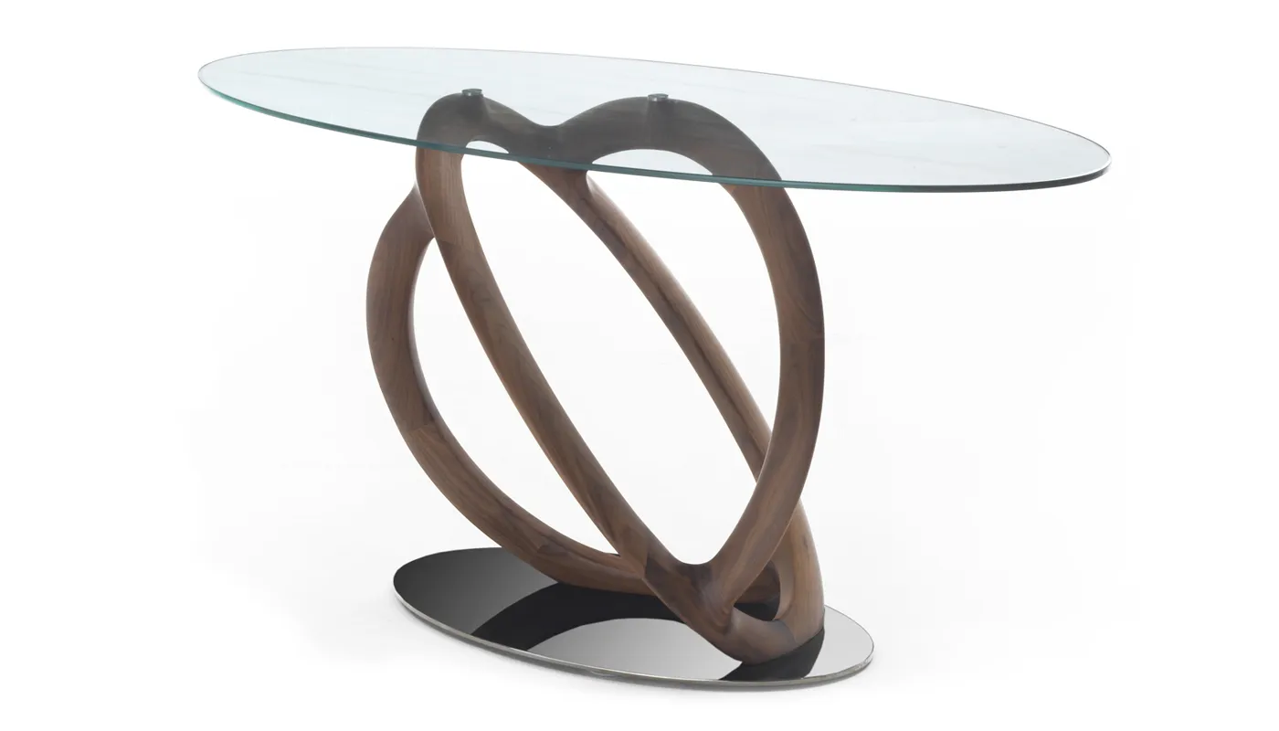 Porada Kosmo Console Walnut Transparant Glass Chrome Metal Base