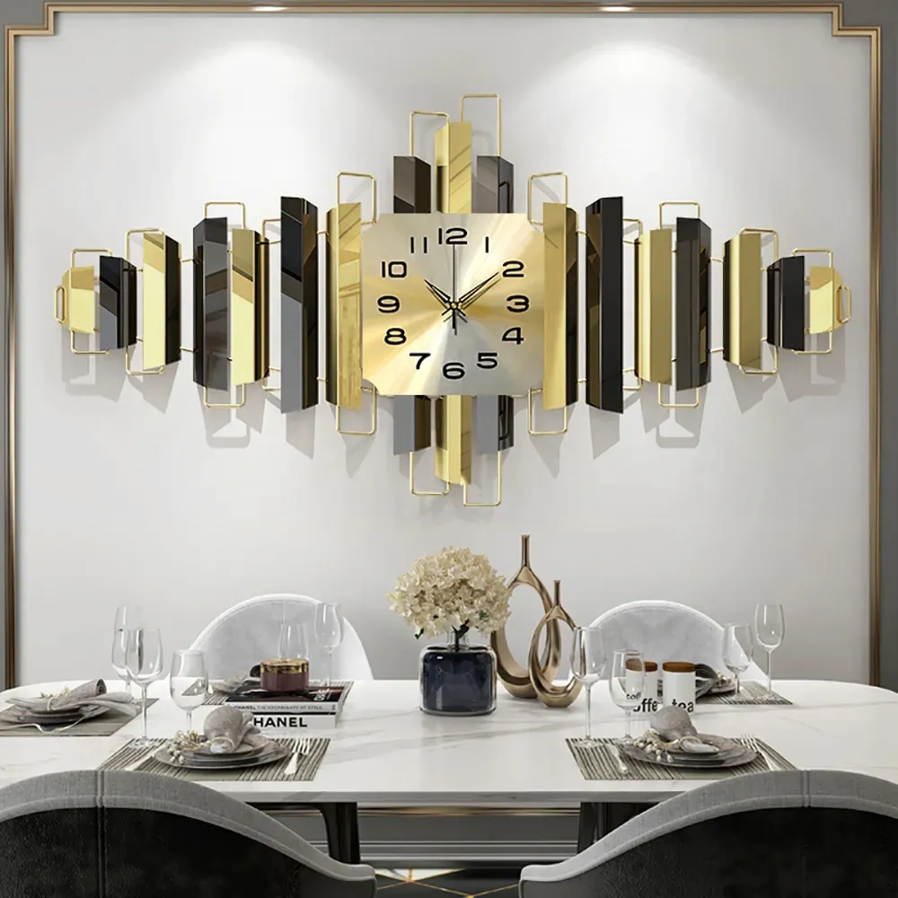 3D Modern Metal Wall Clock Geometric Home Wall Decor in Black & Gold For Living Room