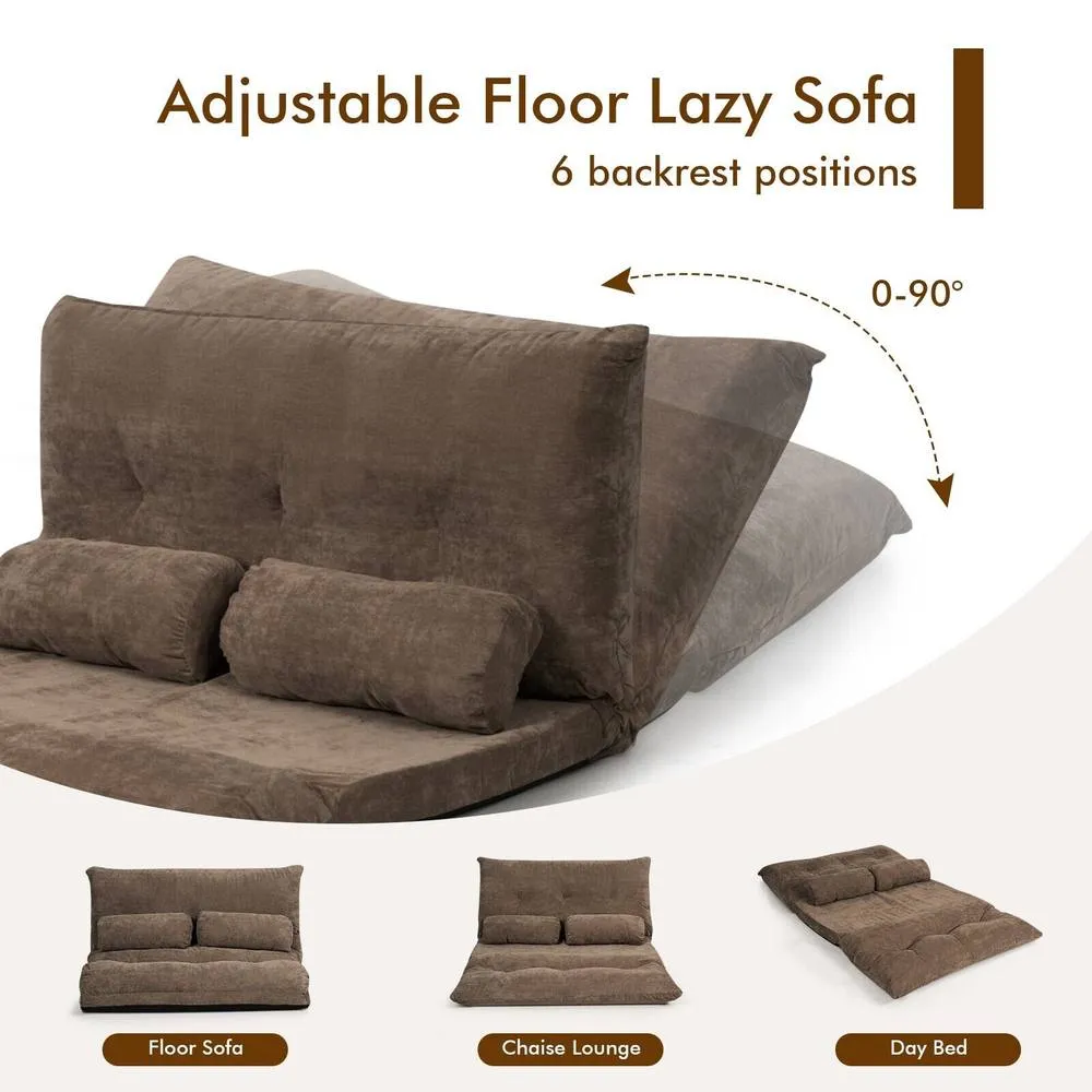 Costway 3 IN 1 Convertible Floor Sofa Bed Floor Sleeper Seat in Brown 6