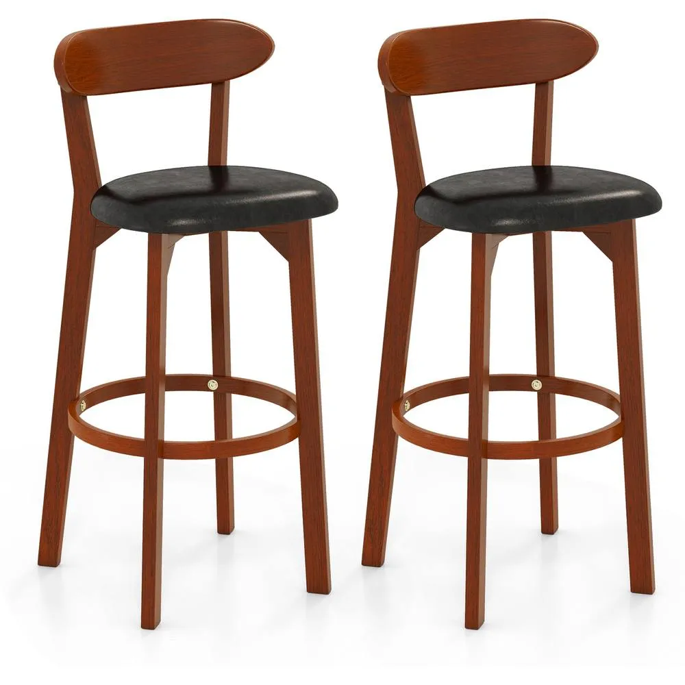 Costway Bar Stool Set of 2 77cm Barstools w/ Curved Backrest-Walnut in Brown 5