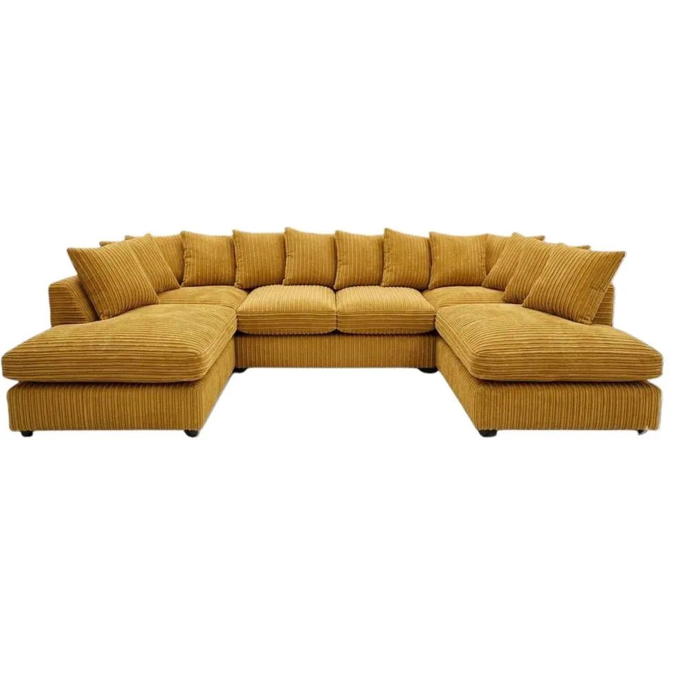Bliss Furniture Jumbo Cord U Shaped Scatter Back Sofa in Mustard