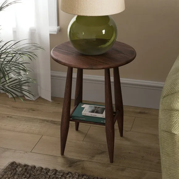 Haider Side Table with Shelf, Acacia Wood 2
