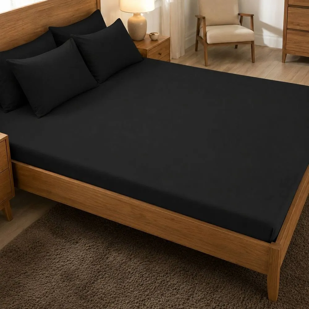 Smart Living Polycotton Bed Linen Luxury Flat Bedsheet in Black