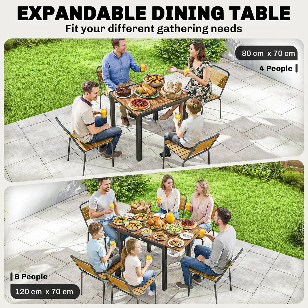 OUTSUNNY Patio Dining Table Expandable 80-120 cm in Natural 4