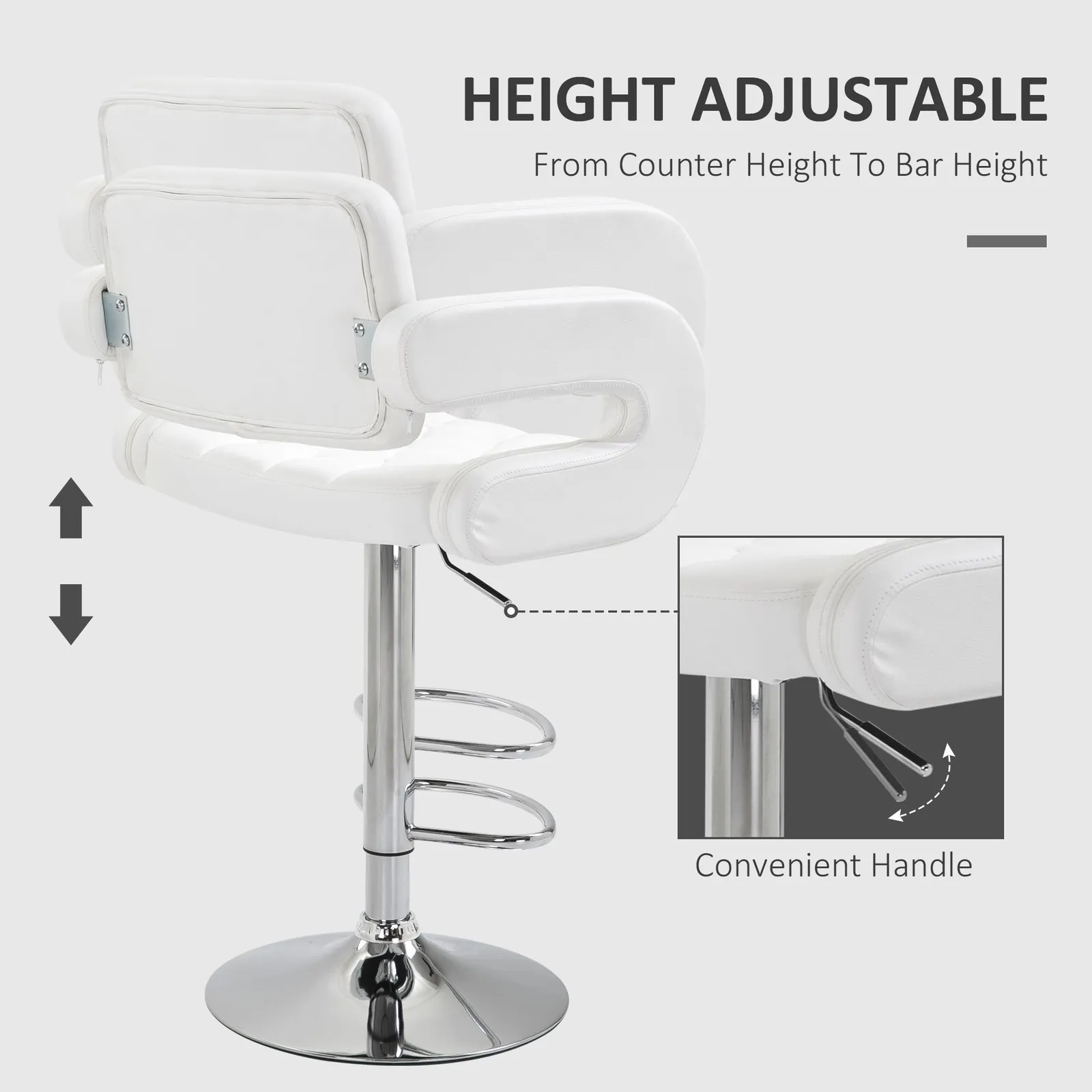 HOMCOM Adjustable Height Barstool Steel Pole PU Leather Bistro in White 4