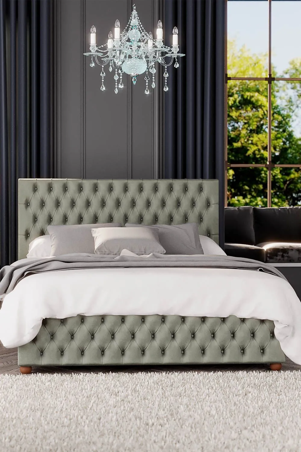 Laurence Llewelyn-Bowen Seren Ottoman Storage Bed in Plush Velvet Fabric, Custom Made in Duck Egg Blue