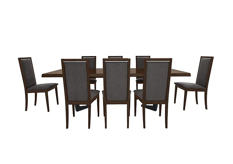 Palazzo 200cm Extending Dining Table in Dark Walnut with 8 Rombi Chairs - Aquos Dark Grey - In Time for Christmas