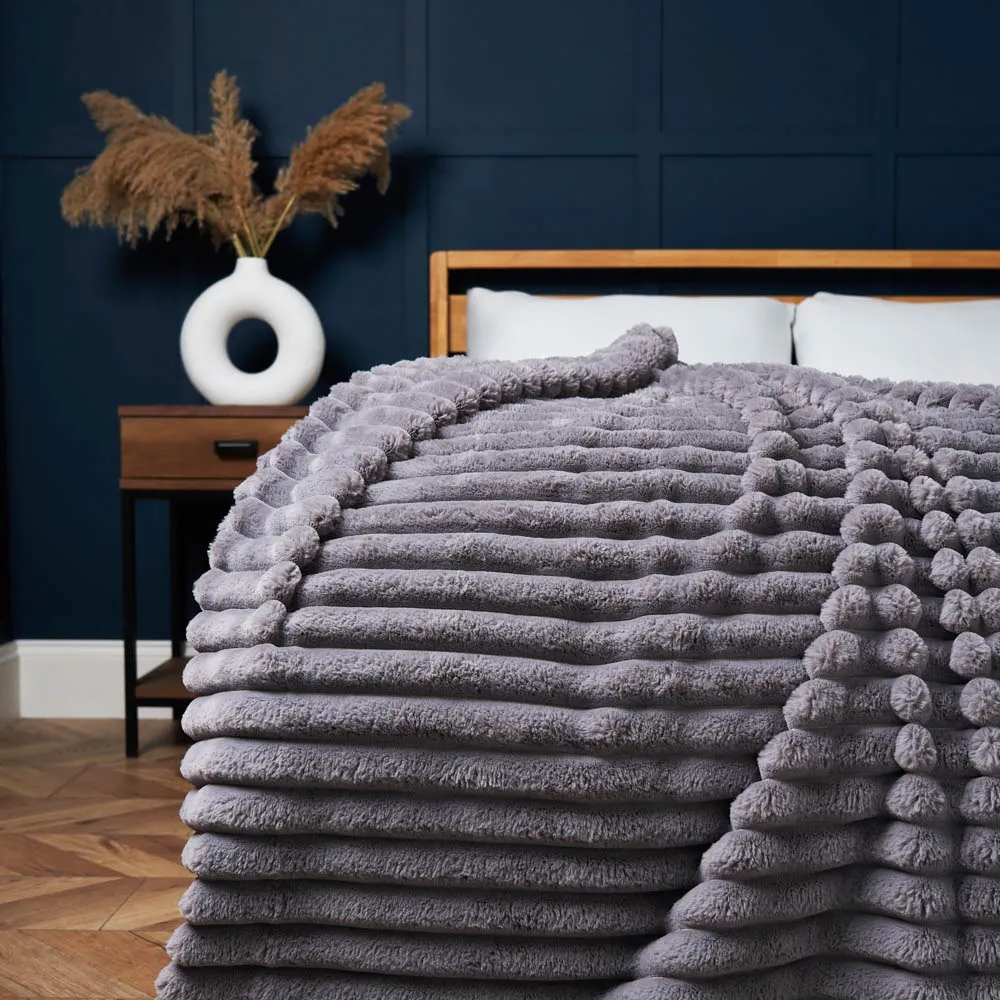 Jumbo Cord Throw with Plain Velvet Backing, Grey 1