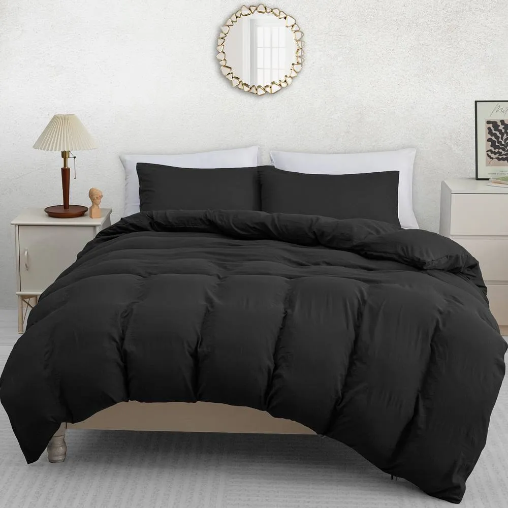Pamposh Pre Washed Microfibre Duvet Cover Set King Size Ultra Soft Quilt Covers in Black