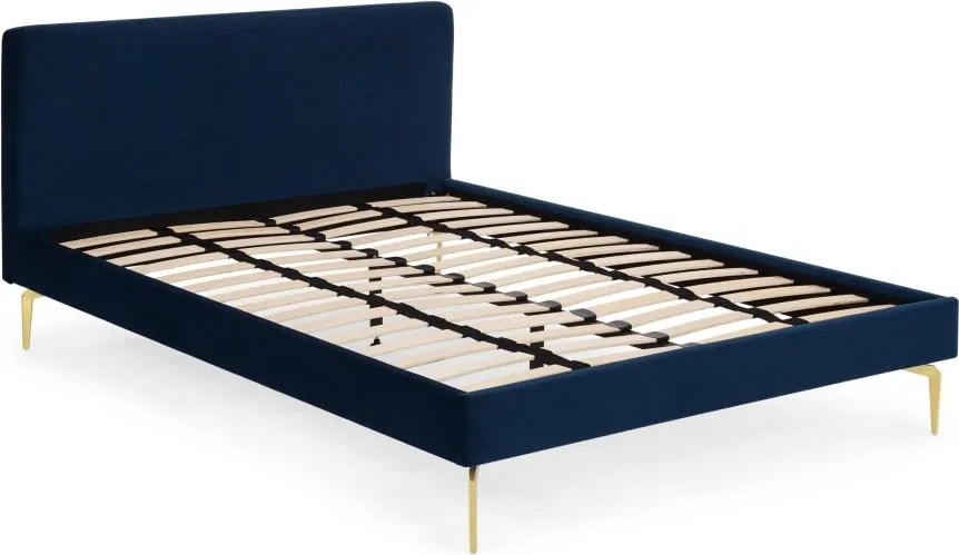 Kida Double Bed, Royal Blue Velvet & Brass Legs