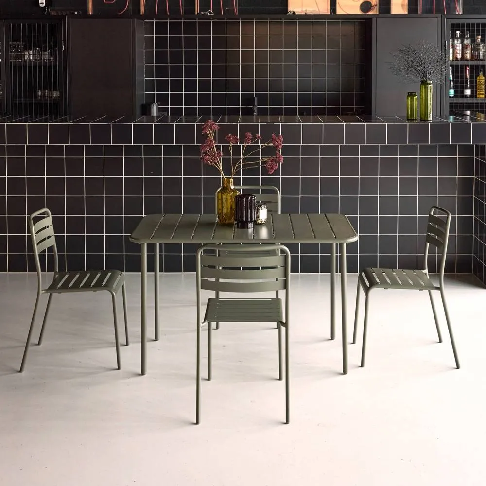 sweeek 4-seater rectangular steel garden table set with 4 chairs in Khaki 4