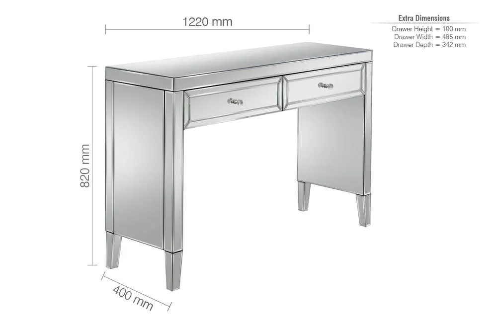 Birlea Mirrored Console Valencia 2 Drawer Bevelled Mirror Dressing Table in Silver 6