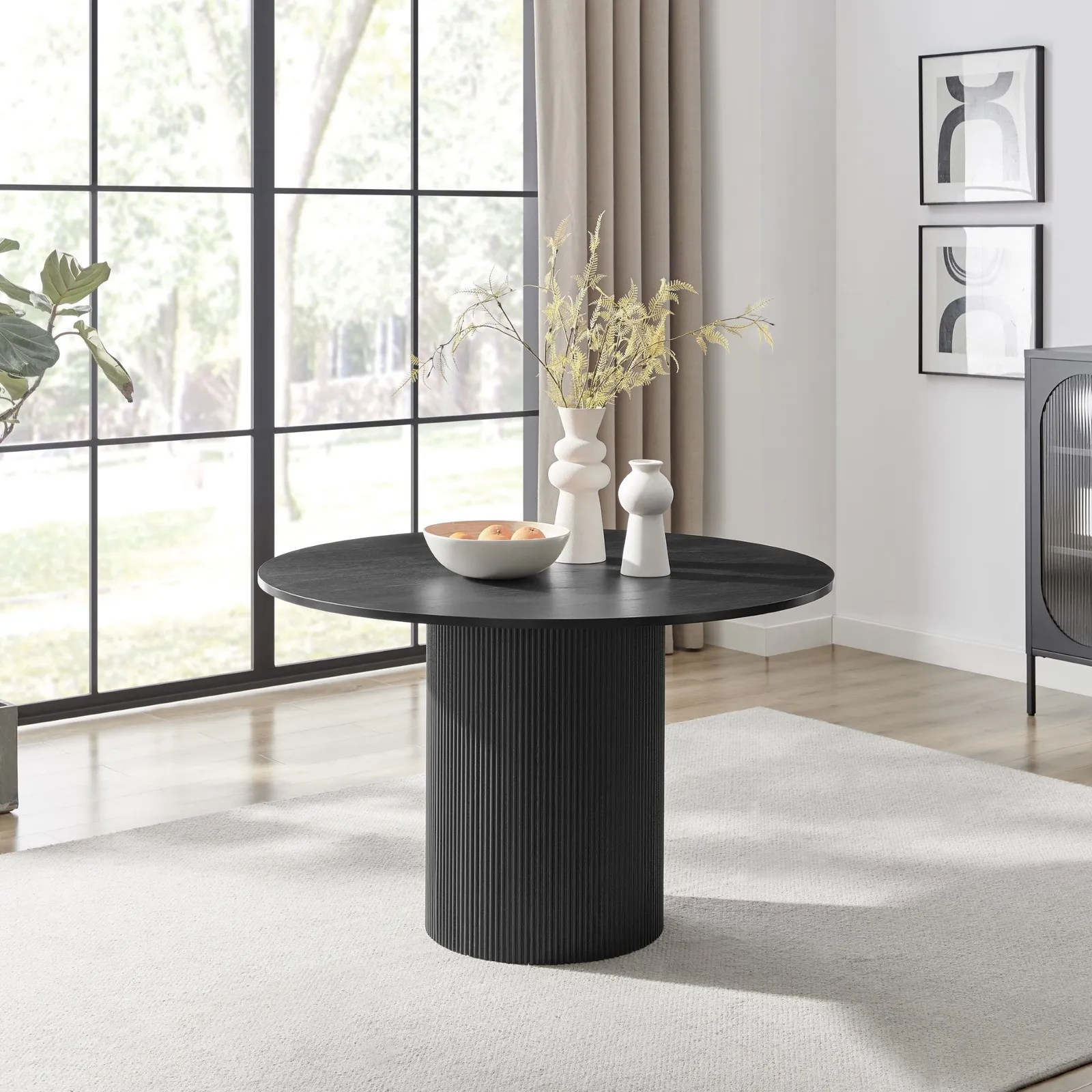 FurnitureboxUK Penrose 120cm Round Wooden Pedestal Dining Table in Black 2