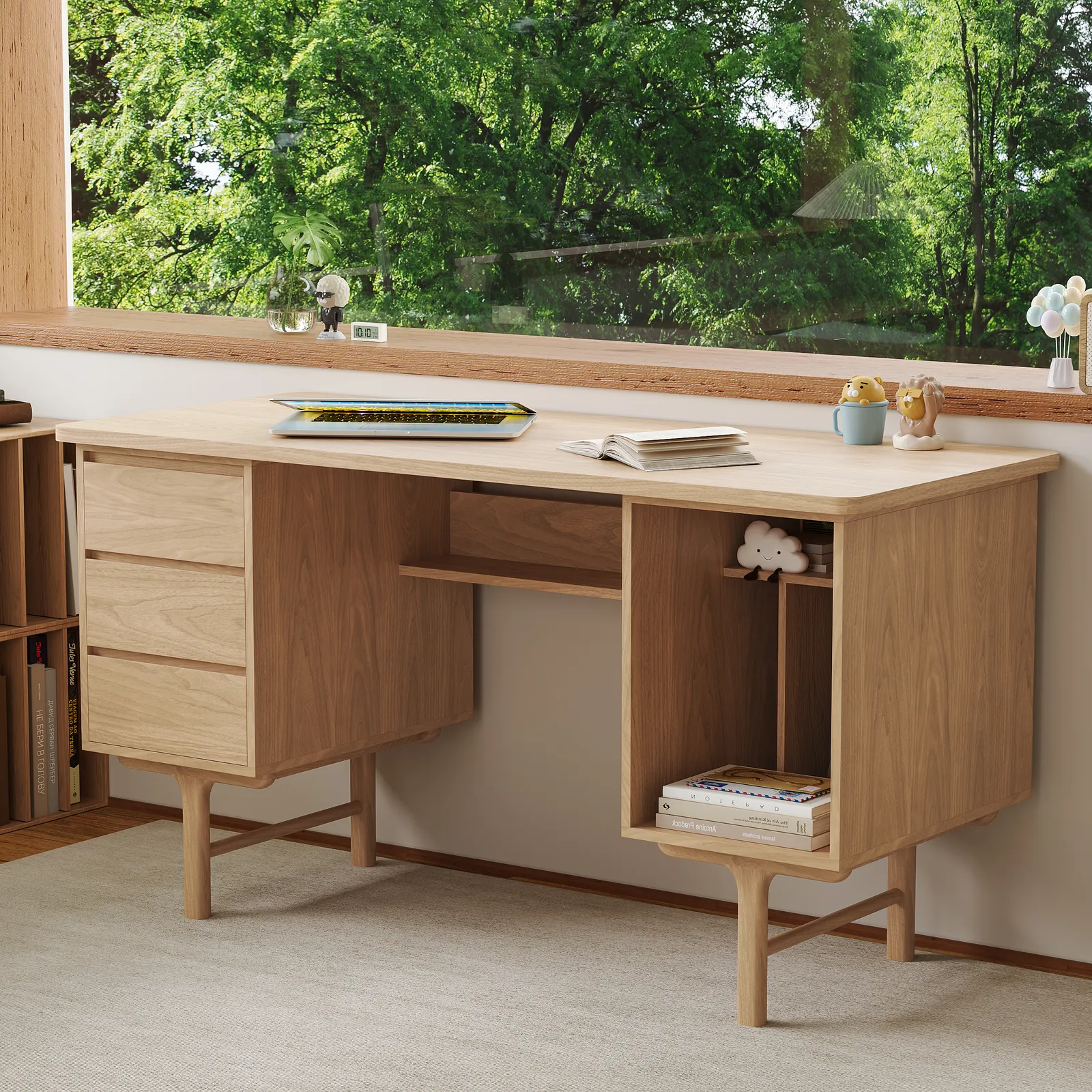 Solid Wood Home Office Desk with 3 Drawers Executive Writing Desk (1400mm)
