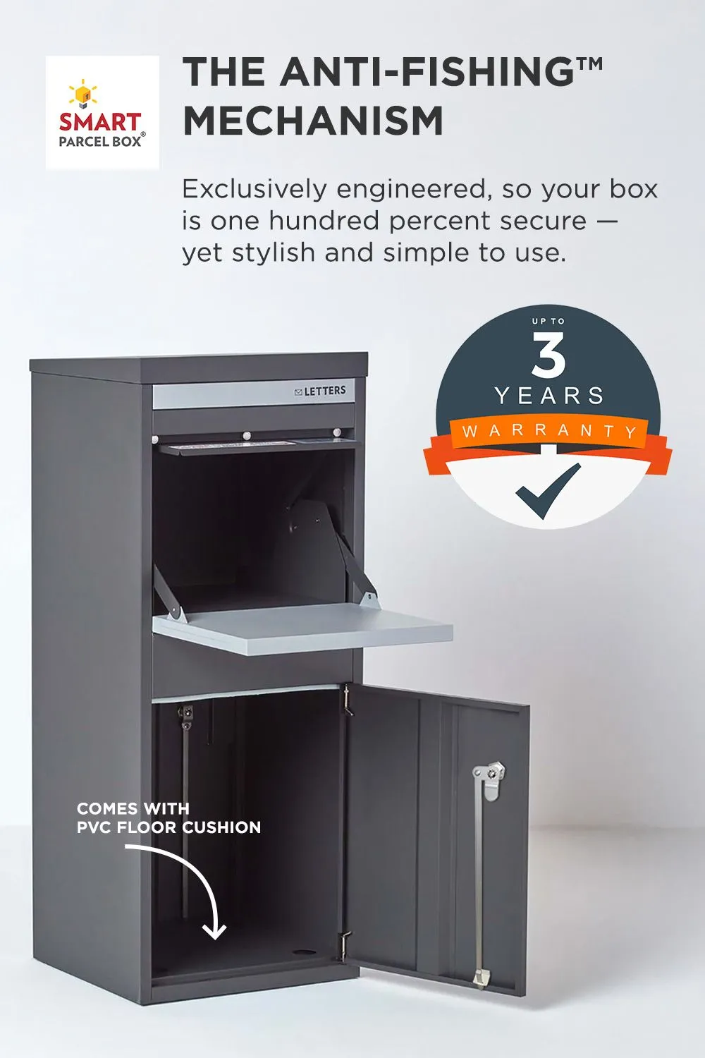 Homescapes Smart Parcel Box® Large Front Access Secure Delivery Box in Grey 3
