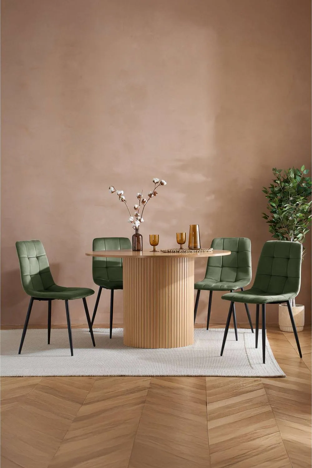 Birlea Axel Round Fluted Dining Table with 4 Chairs in Brown