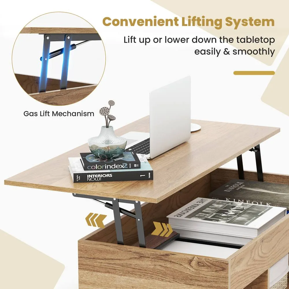 Costway LiftTop Coffee Table Living Room Central Table w/Lifting Tabletop Cocktail Table in Natural 5