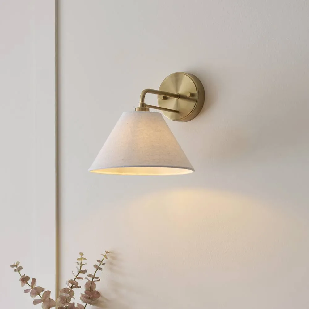 Netlighting Wallbridge Dome Wall Lamp Brushed Aged Brass Natural Linen in Gold 2