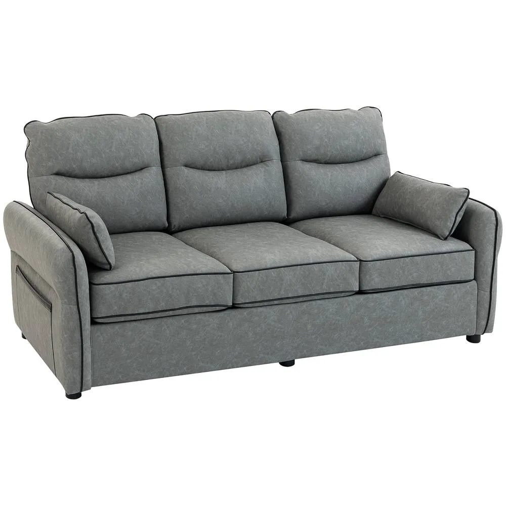 HOMCOM 3 Seater Sofa, Faux Leather Couch with Thicken Cushion, Grey 2