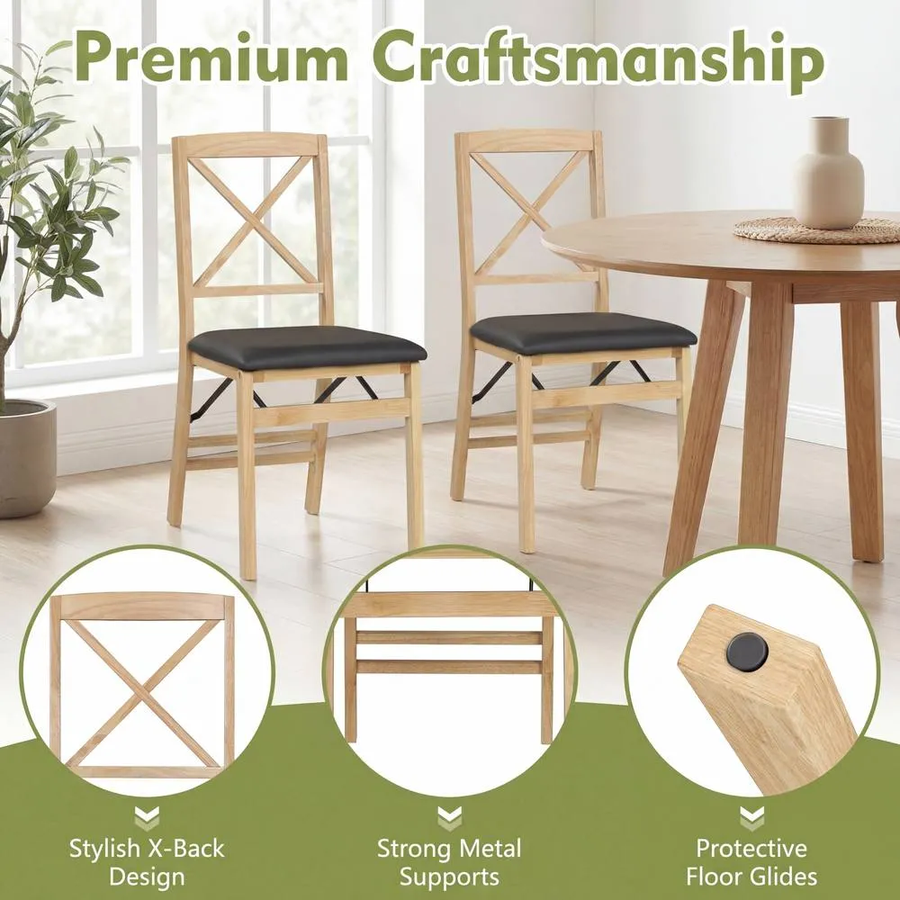 Costway 2PCS Folding Dining Chairs Kitchen Side Chairs W/ Padded Seat 3