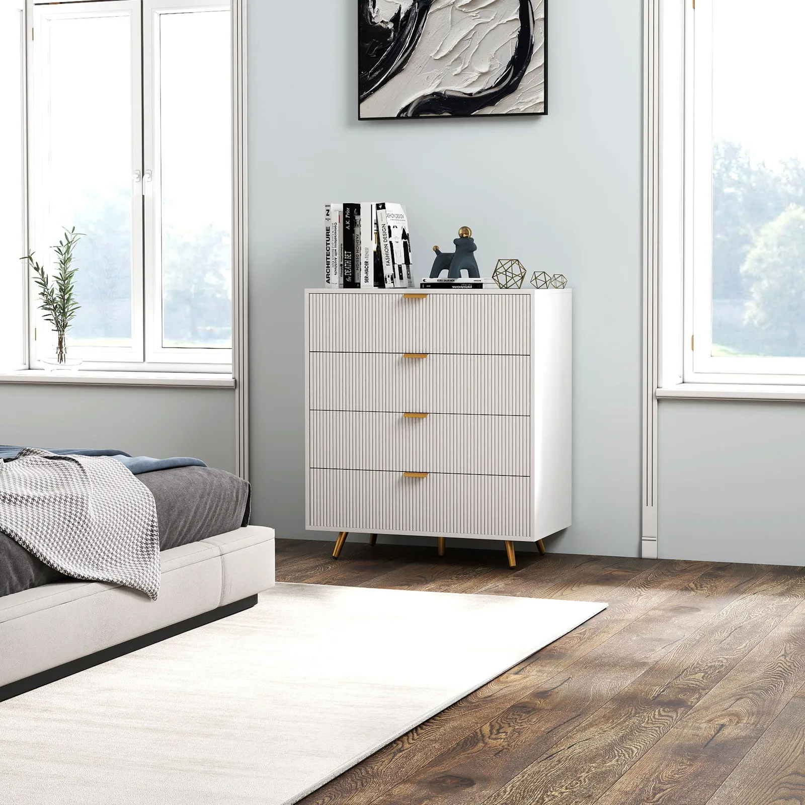 HOMCOM Chest of Drawers with 4 Drawers for Bedroom, Living Room in White