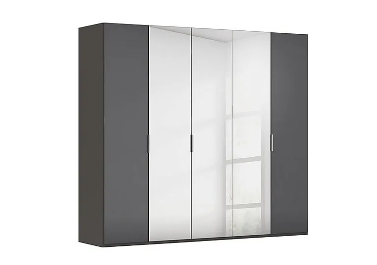 Formes 5 Door Bifold Glass Wardrobe with 3 Mirror Doors - Graphite/Basalt Front