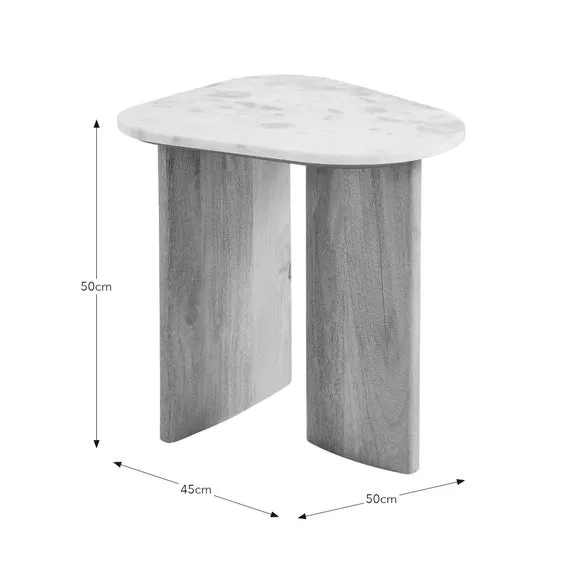 Arya Oval Side Table, Mango Wood and Real Marble 5