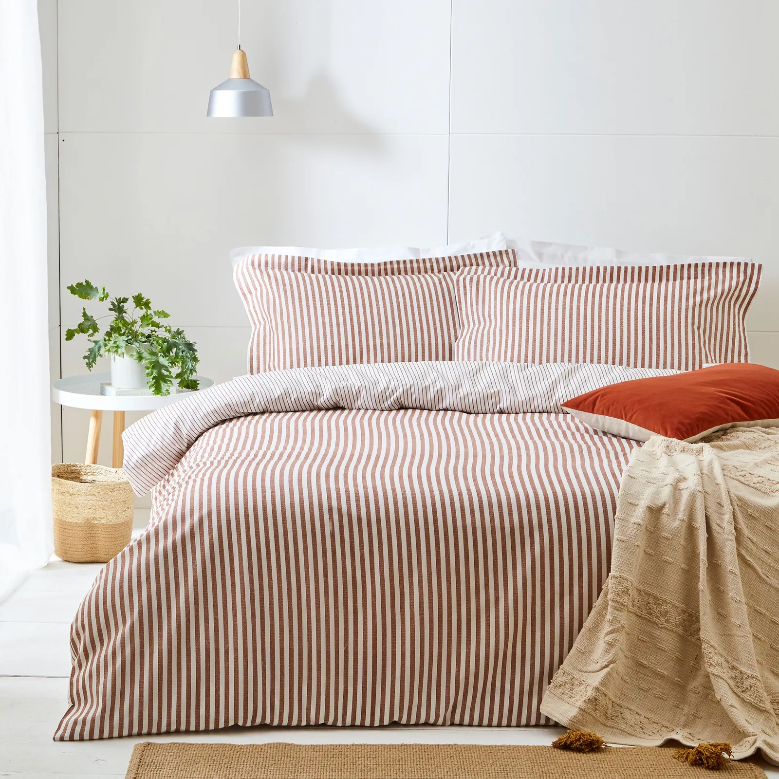 Yard Hebden Striped 100% Cotton Duvet Cover Set in Copper 1