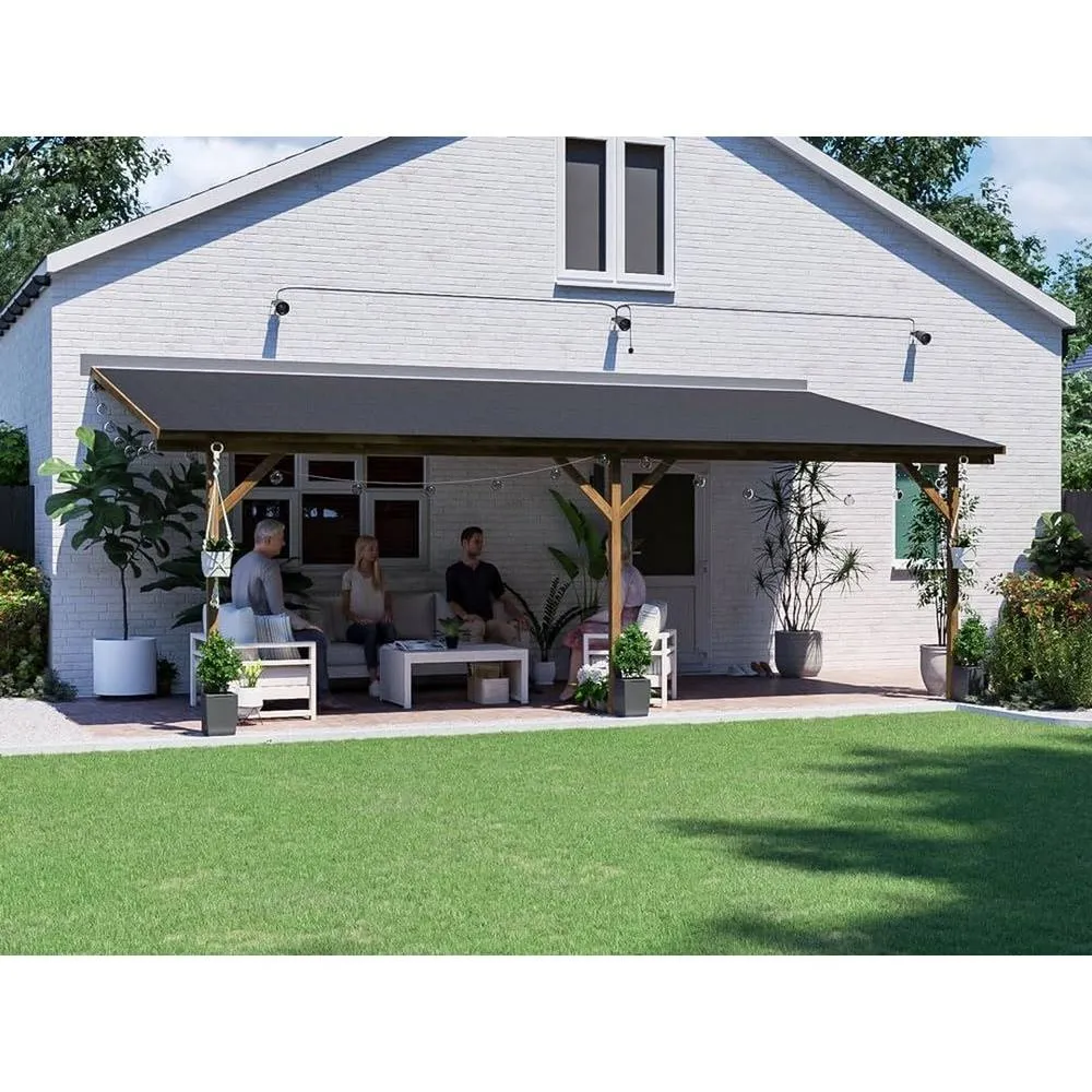 Dunster House Lean To Wooden Gazebo Wall Mounted 6m x 3m with Super Felt - Utopia in Brown 2