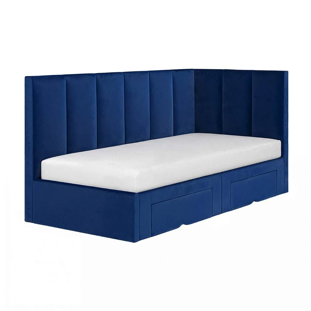 Flair Harley Corner Fabric Bed Frame with Storage Drawers in Blue 4