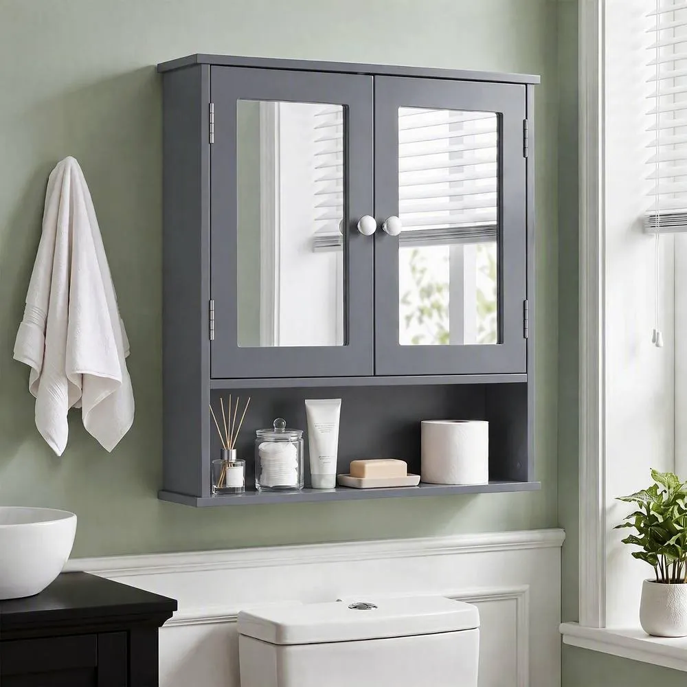 Costway Bathroom Wall Cabinet Medicine Cabinet Wall Mount with Mirror in Grey 3