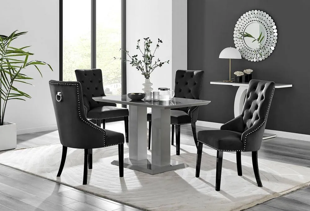 FurnitureboxUK Imperia 4 Grey Dining Table & 4 Belgravia Chairs in Black