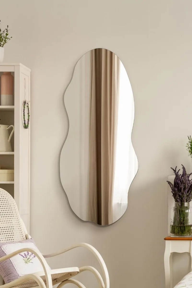 MirrorOutlet Frameless Pond Wall Mirror 39" X 18" (100x45CM) in Silver