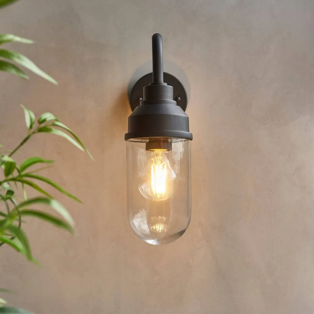 Netlighting Truro Outdoor Wall Lantern Textured Black & Clear Glass E27 4