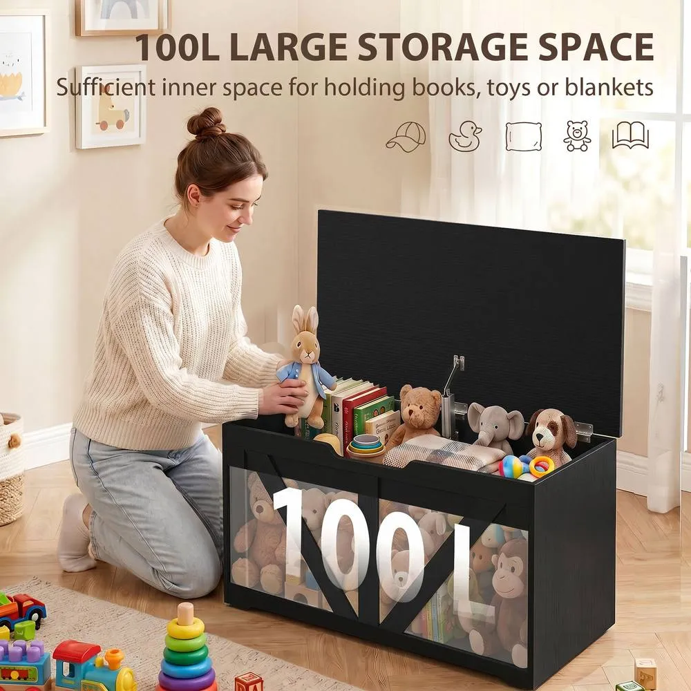 HOMCOM Storage Trunk for Living Room, with Safety Hinge, 80cm, Black 4
