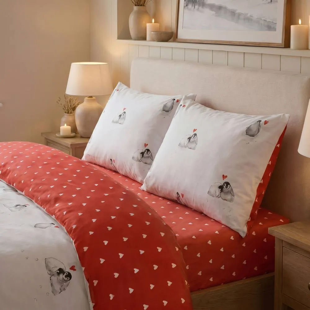 Rapport Home Cute Penguins Christmas Duvet Cover Set Red 2