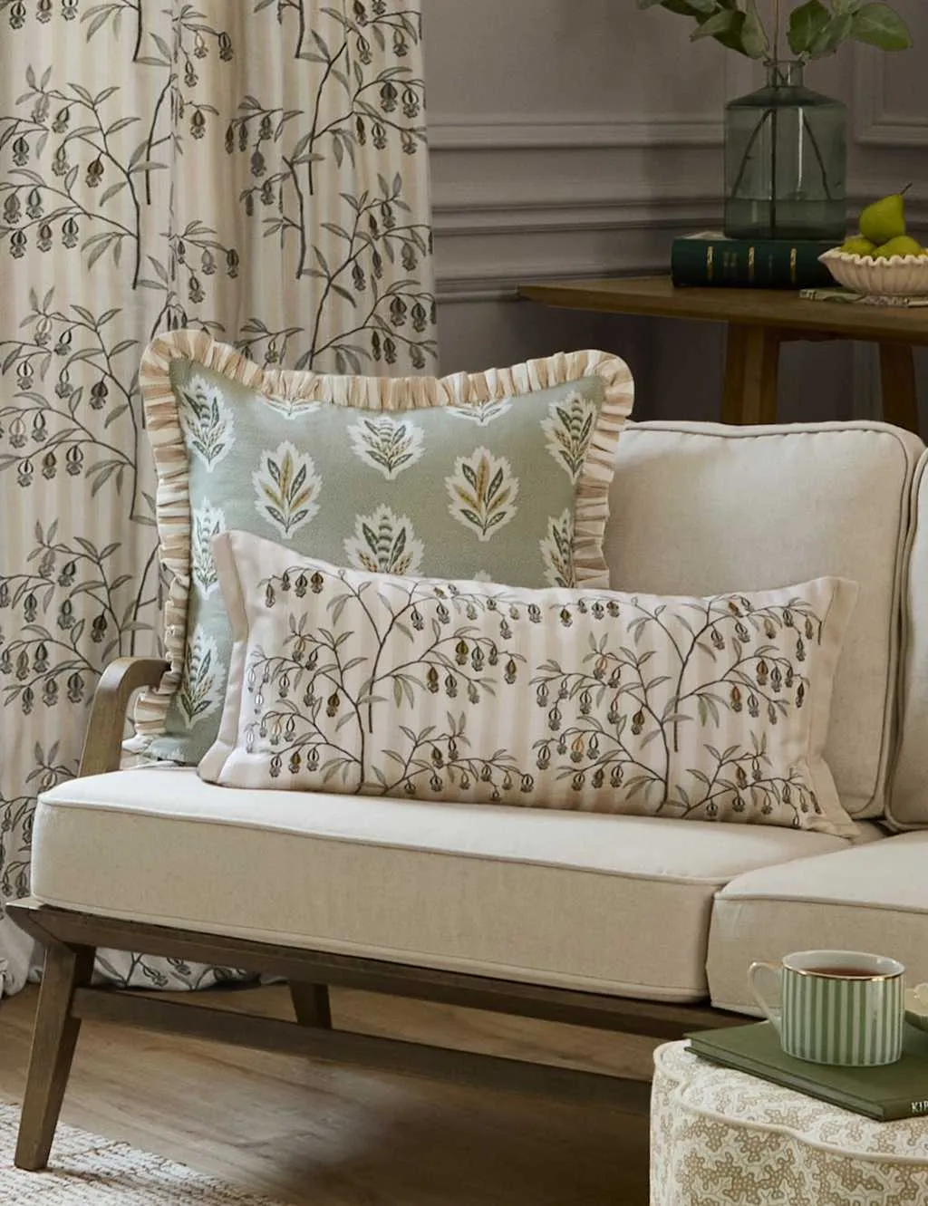 Sanderson Embroidered Chinese Lanterns Cushion Natural Mix