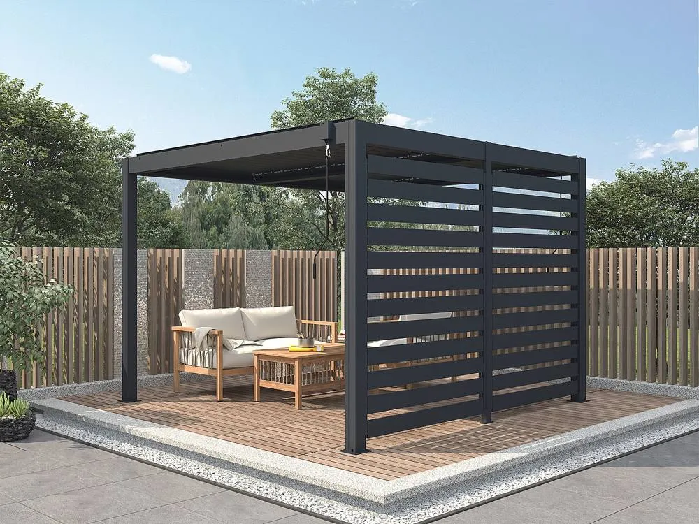 Vente-unique Adjustable Aluminium Louvred Sun Screen for Bioclimatic Pergola in Dark Grey 3