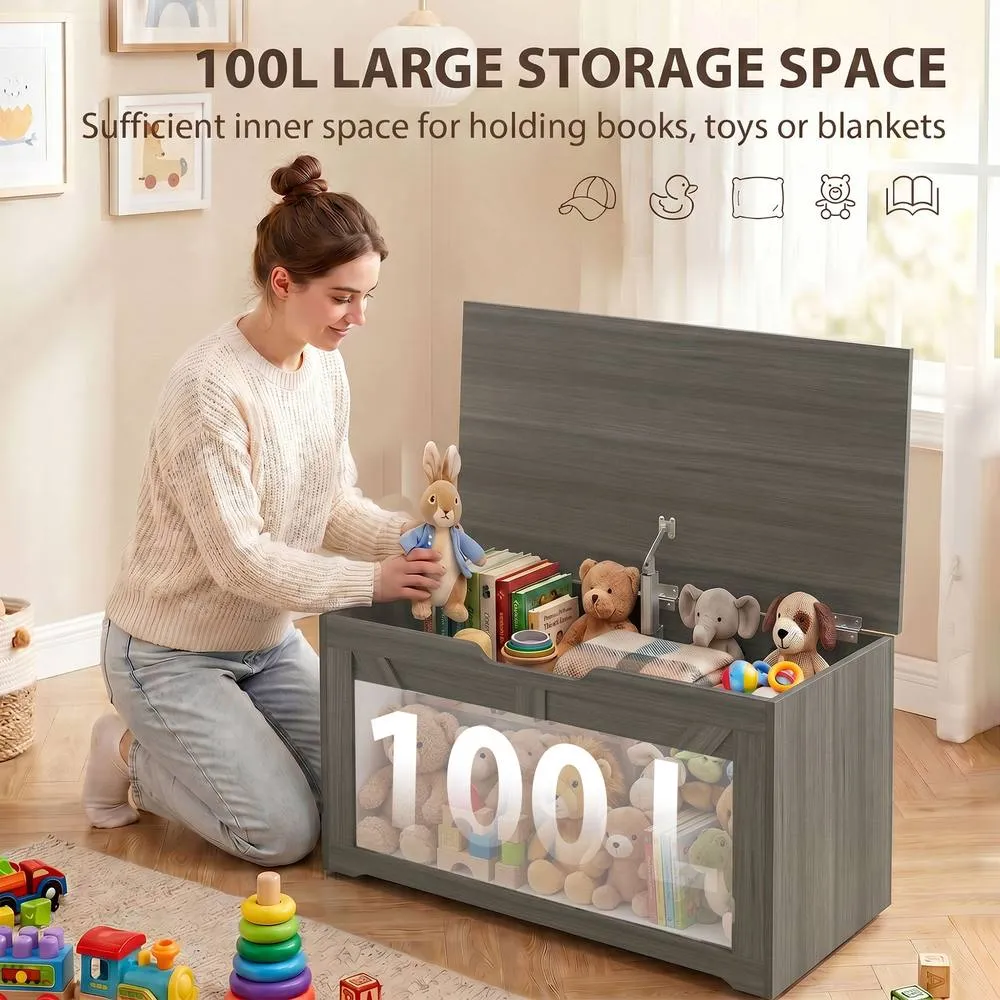 HOMCOM Storage Trunk for Living Room, with Safety Hinge, 80cm, Dark Grey 4