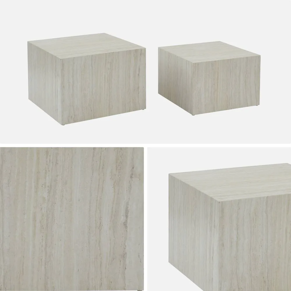 sweeek Pair Of Square Coffee Tables With Marble Effect in White 3