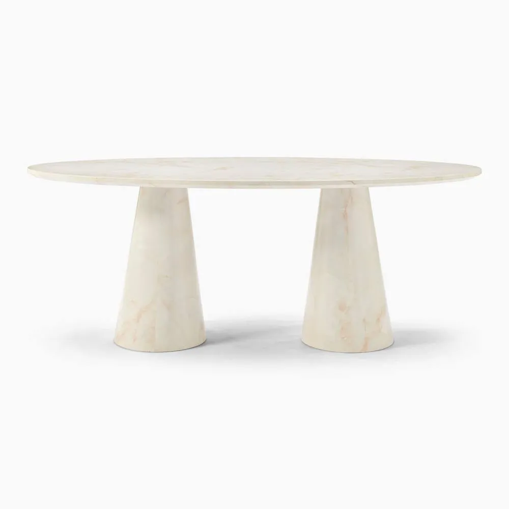 FurnitureboxUK Palma Oval Cream Marble Effect Dining Table & 8 Layla Swivel Chairs 3