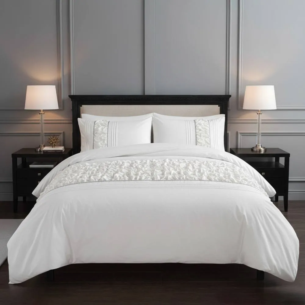 Snug City Ruffle Design Duvet Cover Soft Elegant Bedding Set with Pillowcases in White