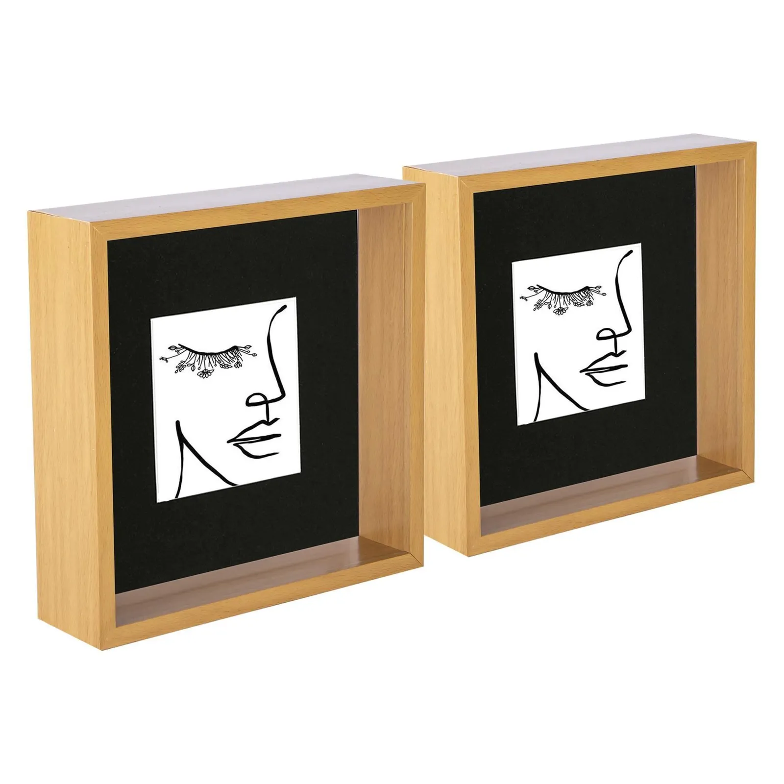 Nicola Spring 3D Deep Box Photo Frames - 8 x 8" with 4 x 4" Mount - White Mount - Pack of 2 in Black