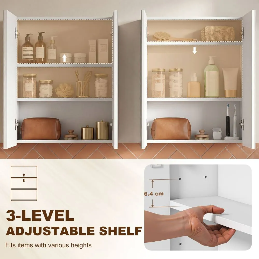 HOMCOM Wall Mounted Bathroom Mirror Storage Cabinet w/ Door Adjustable Shelf in White 6