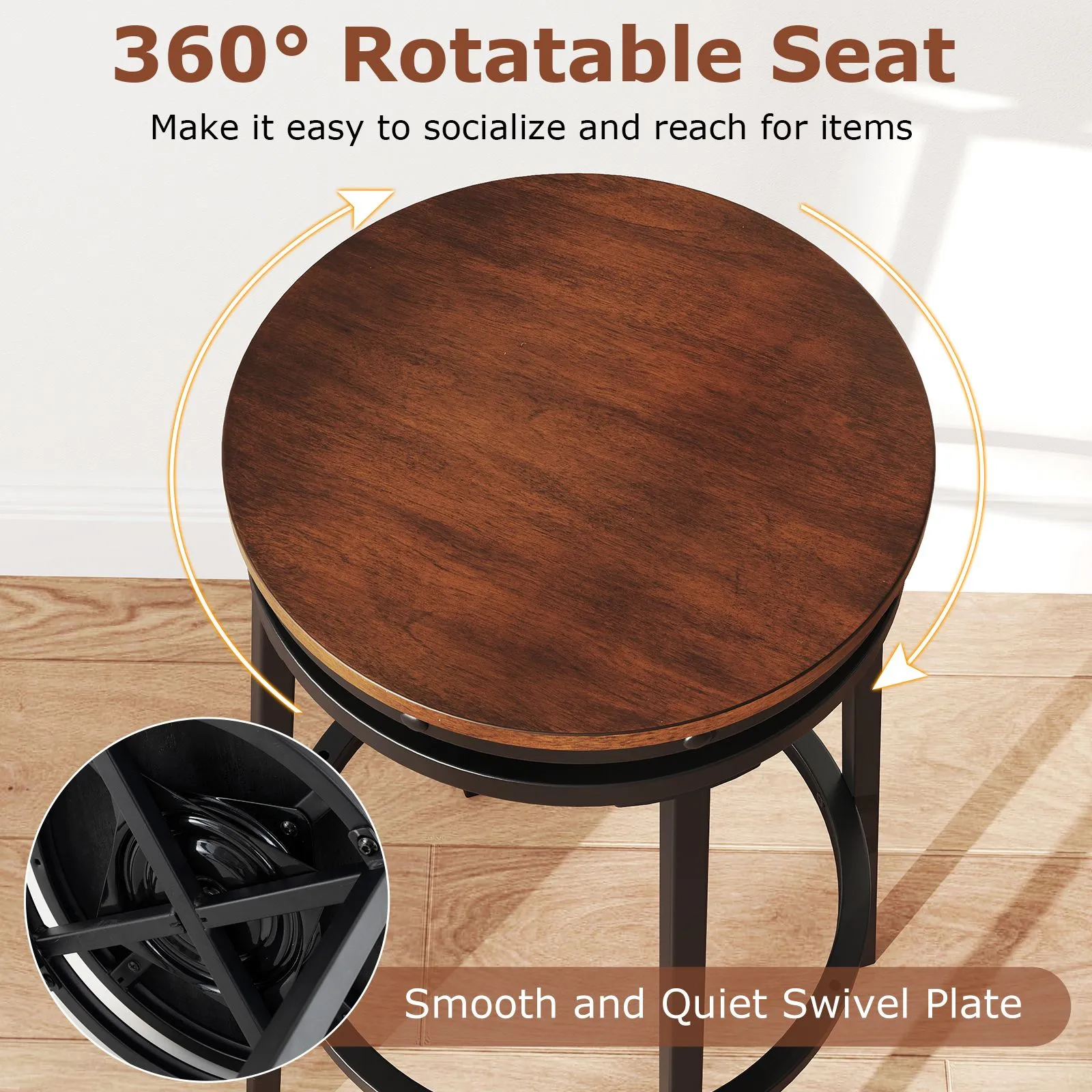 Costway 360° Swivel Bar Stools Set of 2 74/61cm Height Adjustable Stools in Brown 6