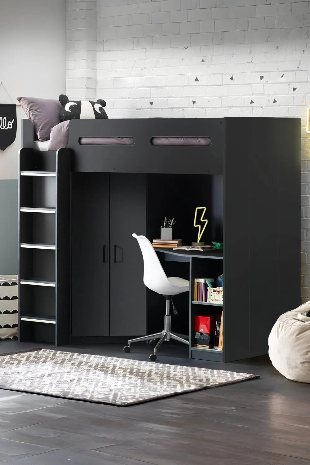 Julian Bowen Hercules Highsleeper Loft Bed with Desk in Dark Grey 1