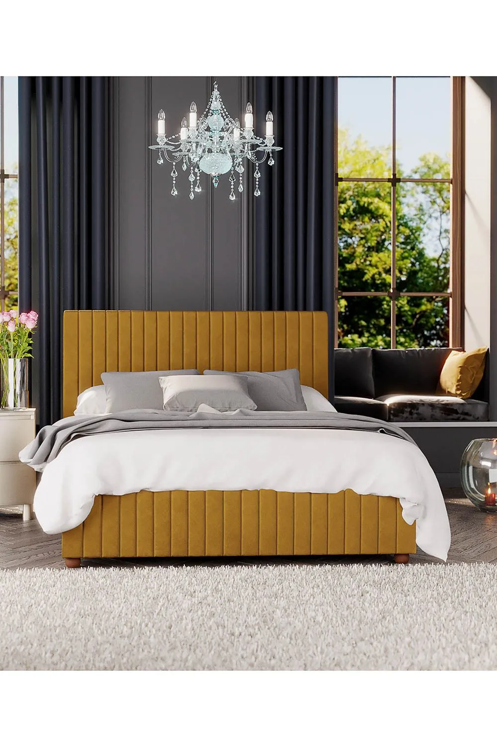 Laurence Llewelyn-Bowen Estella Ottoman Storage Bed in Plush Velvet Fabric, Custom Made in Mustard 5